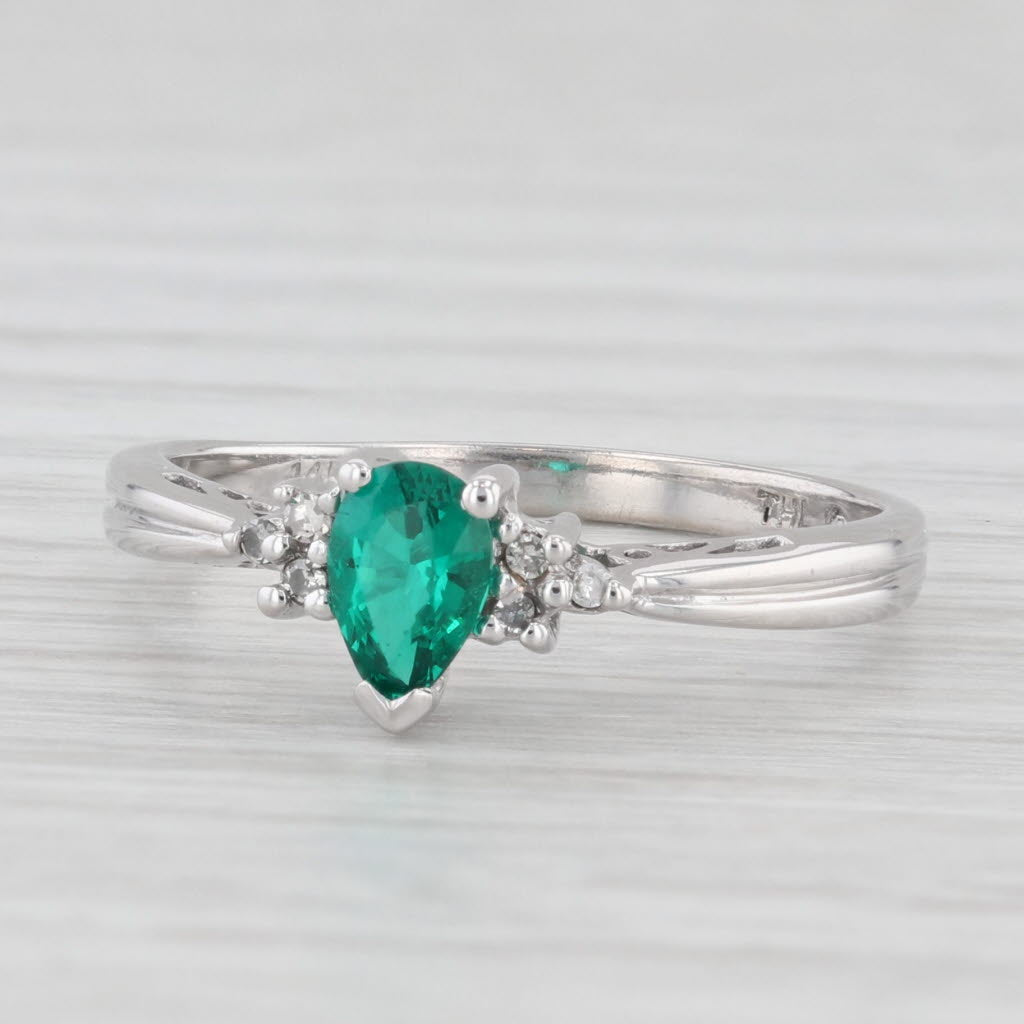 Light Gray 0.38ctw Pear Lab Created Emerald Diamond Ring 14k White Gold Size 7 Engagement