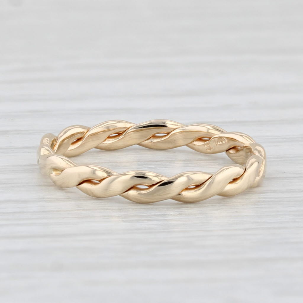 Light Gray Woven Stackable Band 14k Yellow Gold Size 6.25 Wedding Ring