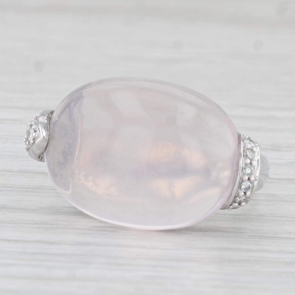 Light Gray Rose Quartz 0.33ctw Diamond Ring 14k White Gold Size 6.5 Cocktail Oval Cabochon