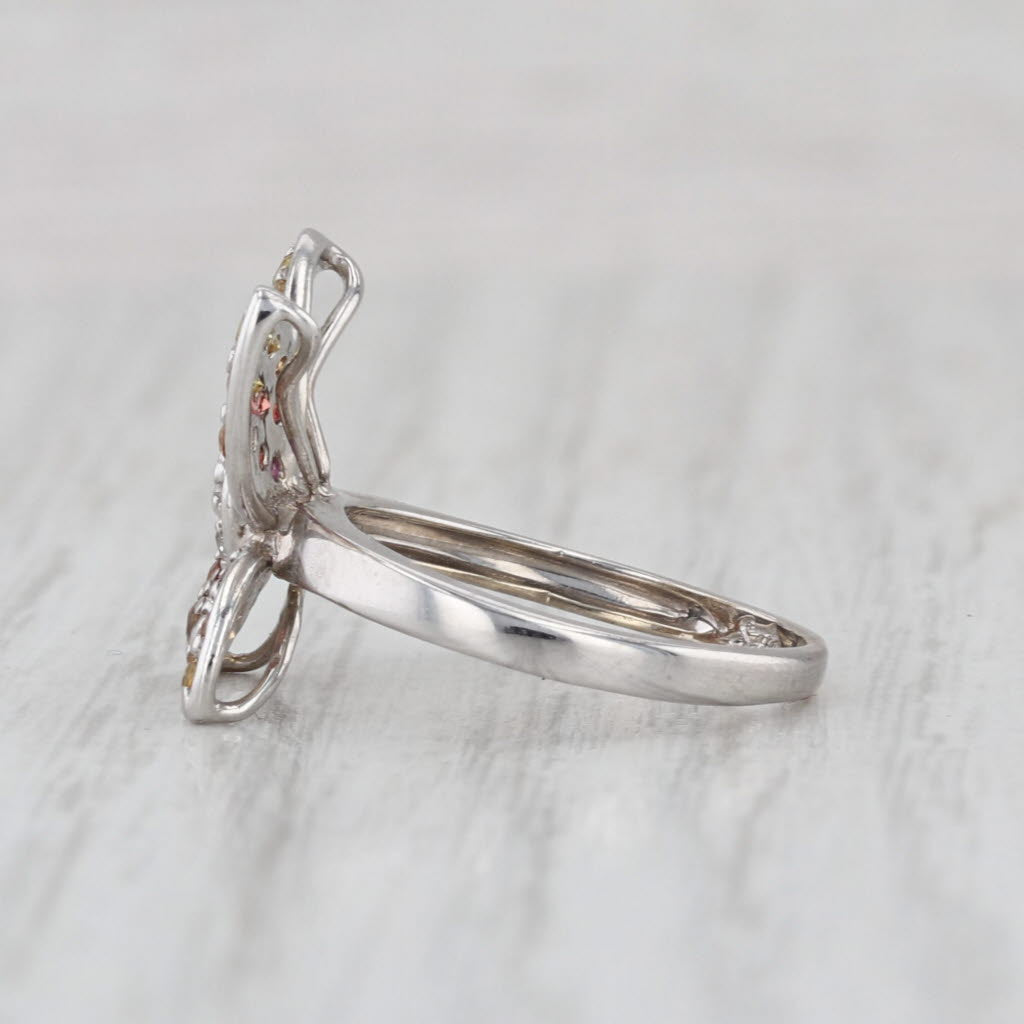 0.54ctw Sapphire Butterfly Ring 18k White Gold Size 4.25 Diamond Accents