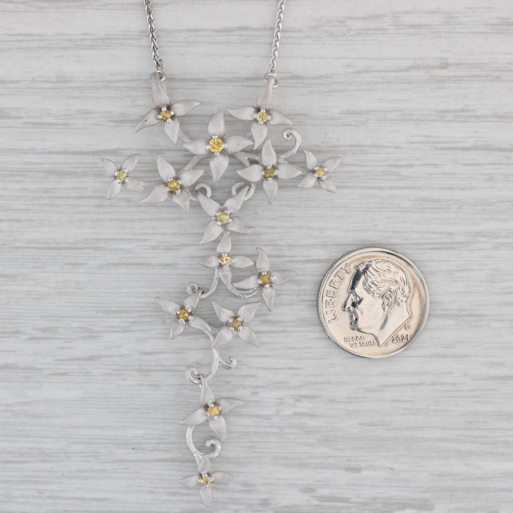 Galatea 0.40ctw Yellow Sapphire Flower Pendant 14k Gold 17.75" Wheat Chain