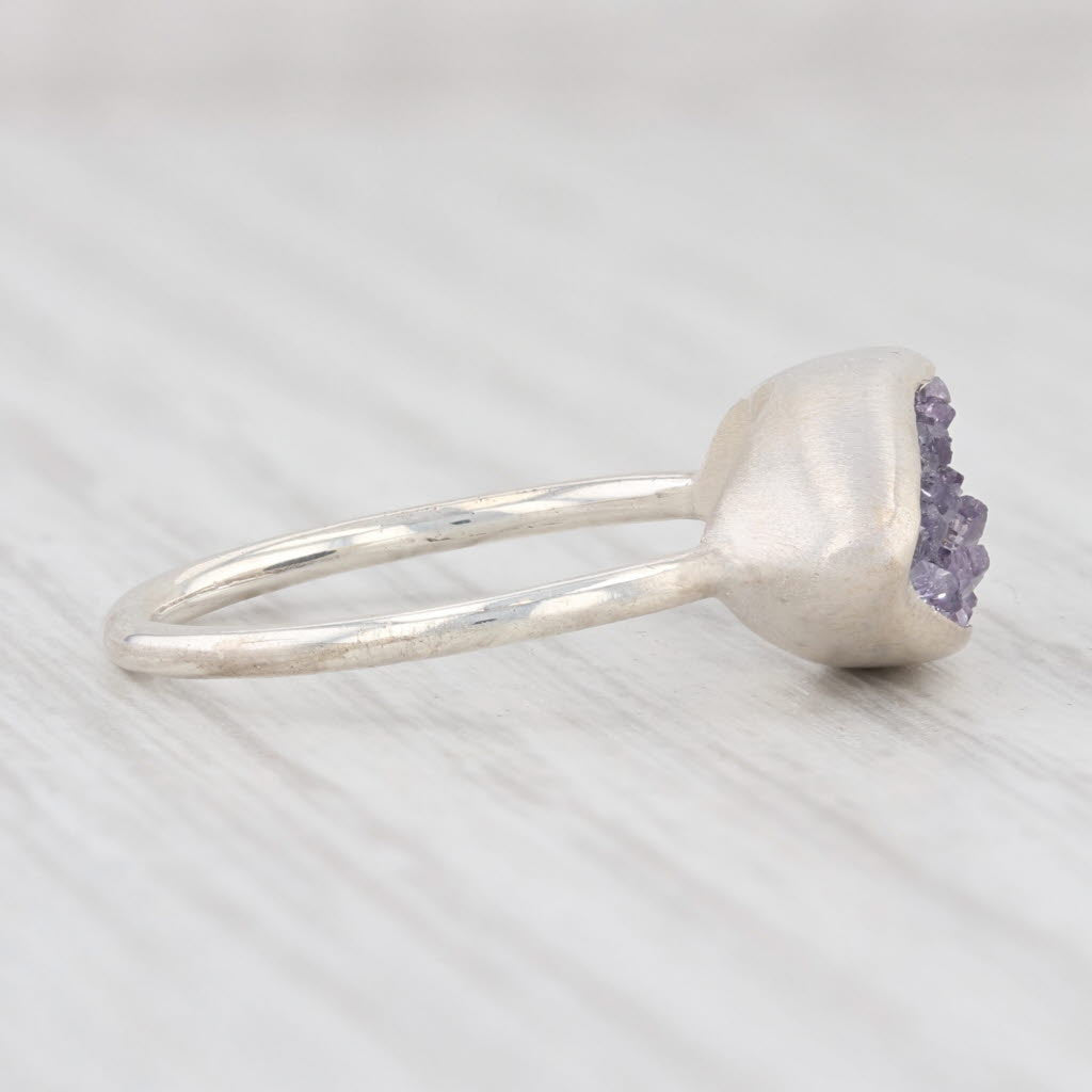 New Nina Wynn Amethyst Druzy Ring Size 7 Sterling Silver Solitaire Statement