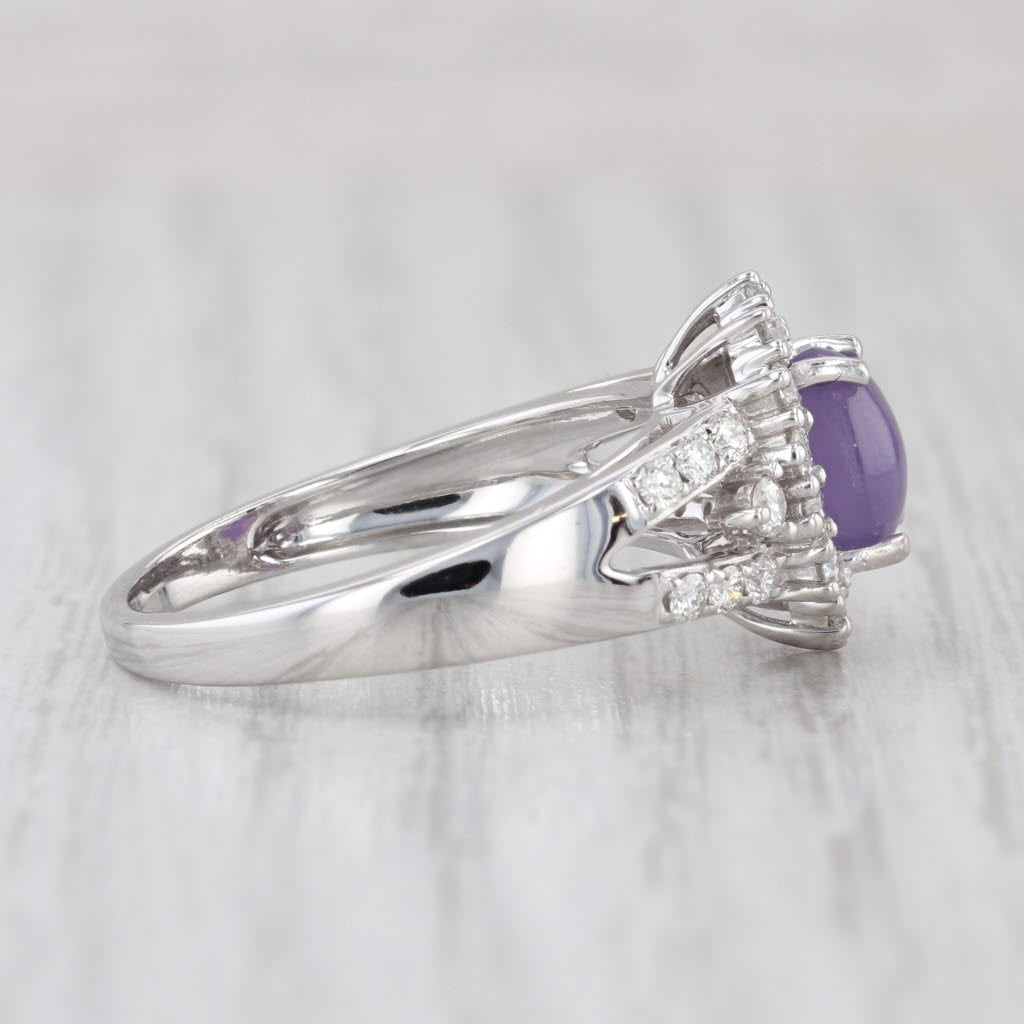 New 2.48ctw Purple Star Sapphire Diamond Halo Ring 14k White Gold Size 8.5