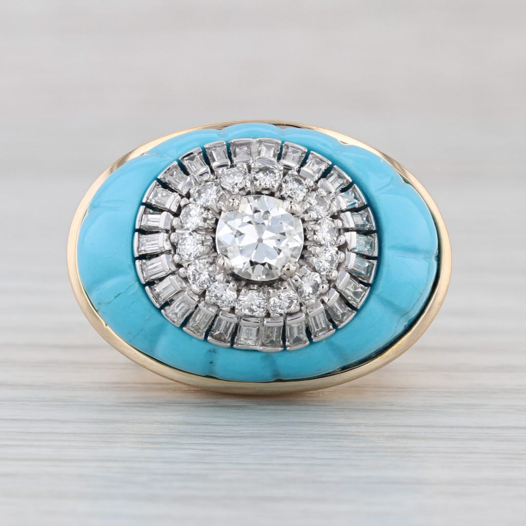 GIA 2.32ctw Diamond Turquoise Cocktail Ring 14k White Gold Size 7.25