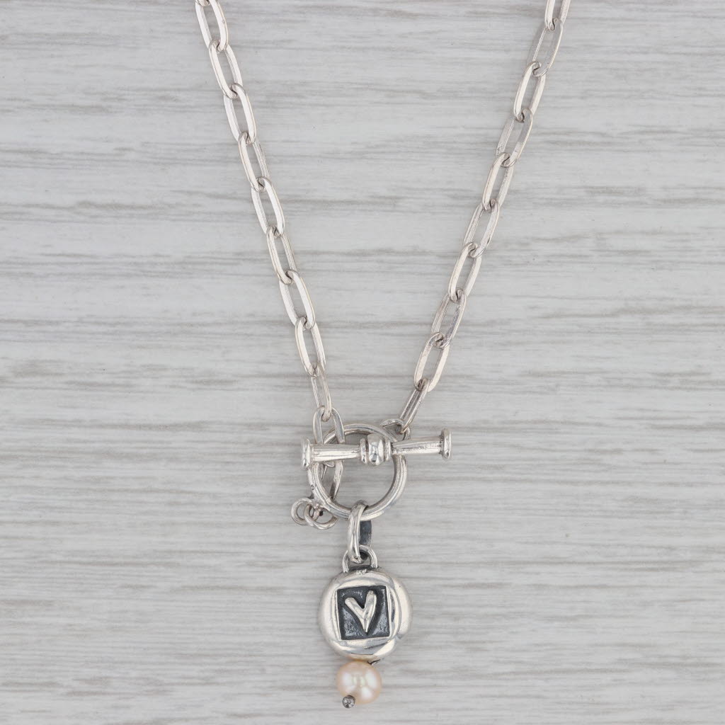 Gray Bocco Cultured Pearl Heart Charm Pendant Necklace Sterling Silver 15.5"