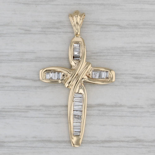 Gray 0.22ctw Baguette Diamond Cross Pendant 10k Yellow Gold