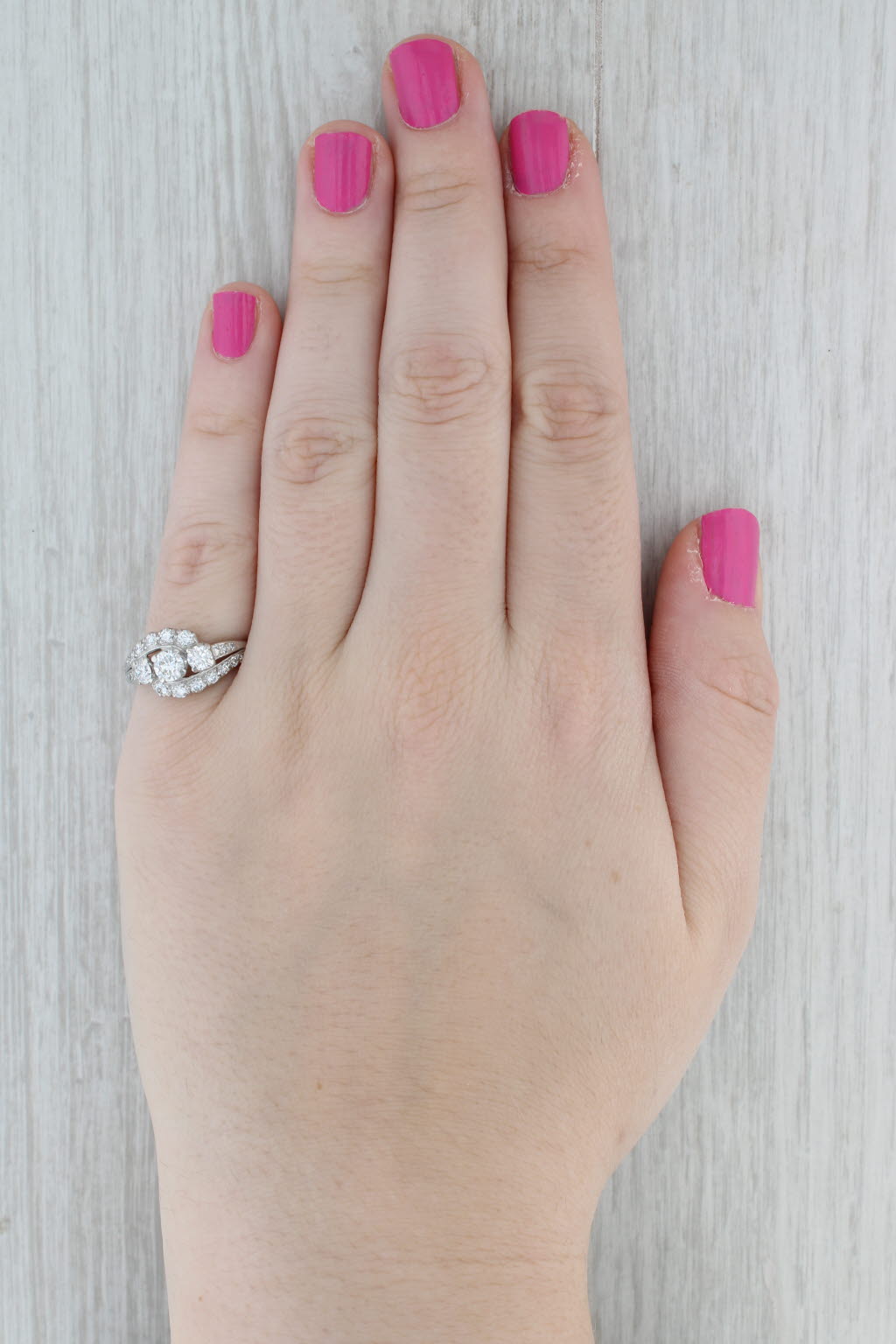 Gray 1.18ctw Round Diamond Bypass Engagement Ring Platinum Size 7.5