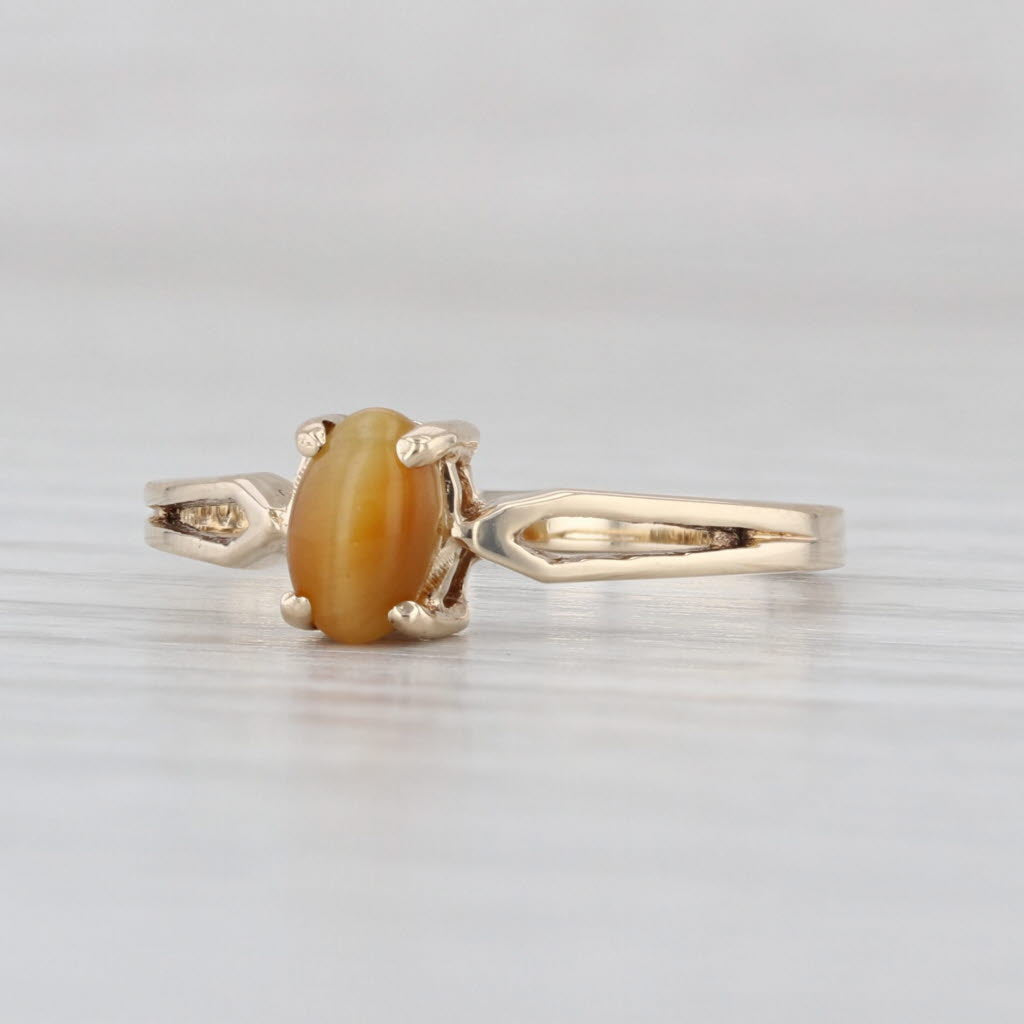 Tiger's Eye Cat's Eye Solitaire Ring 10k Yellow Gold Oval Cabochon Size 5.75