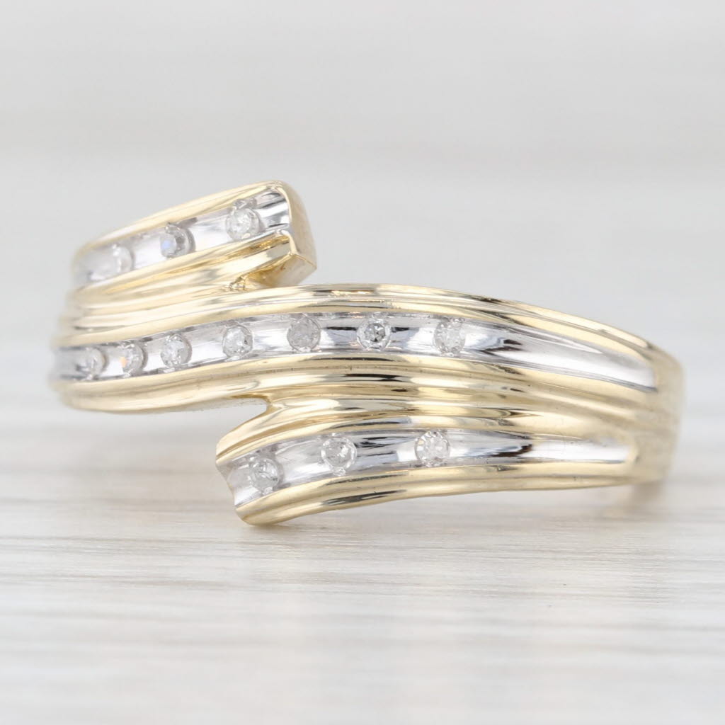 Light Gray Diamond Bypass Ring Heart Accents 10k Yellow White Gold Size 7