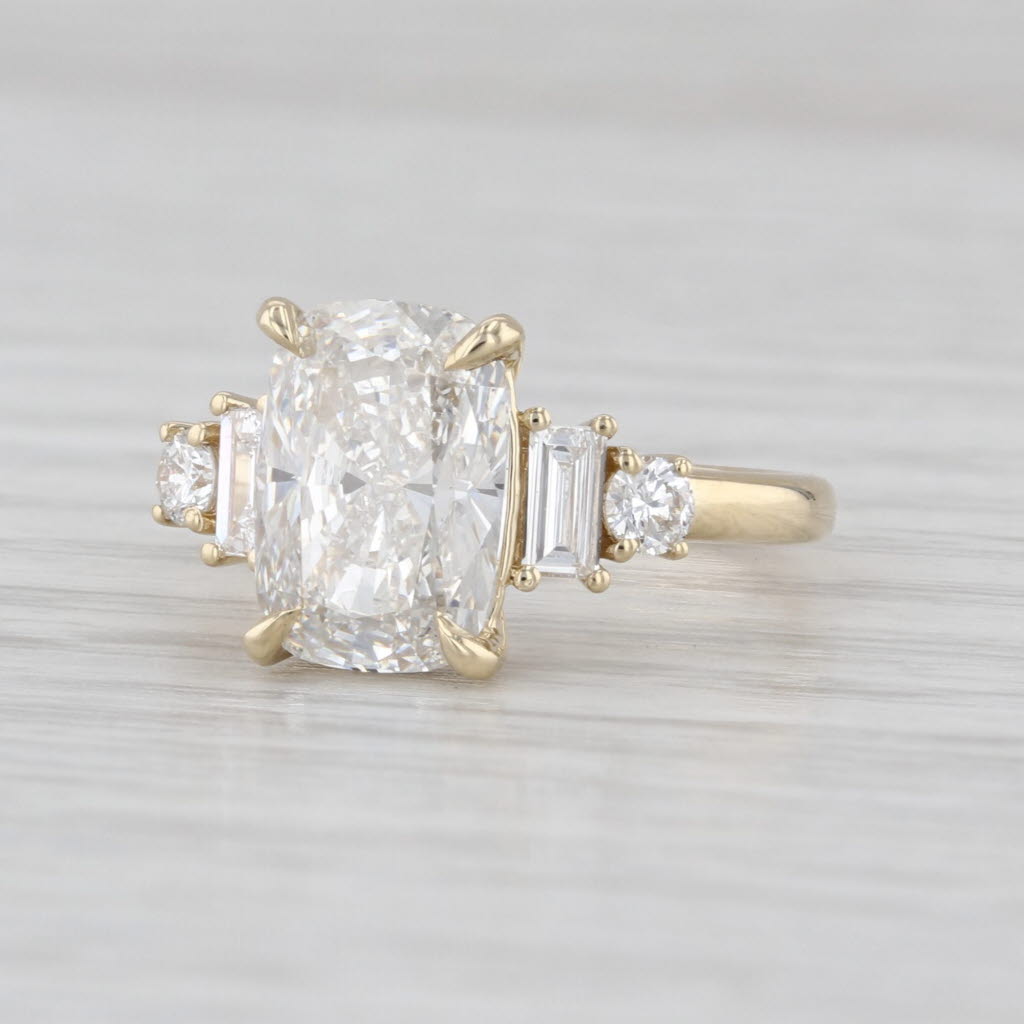New IGI 3.317ctw VS1 Lab Grown Diamond Cushion Engagement Ring 14k Gold Size 5.5