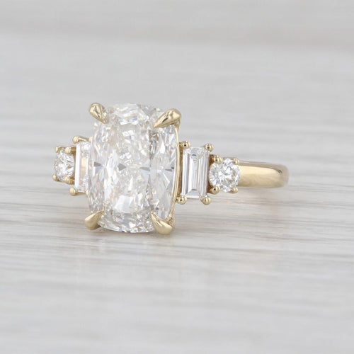 New IGI 3.317ctw VS1 Lab Grown Diamond Cushion Engagement Ring 14k Gold Size 5.5