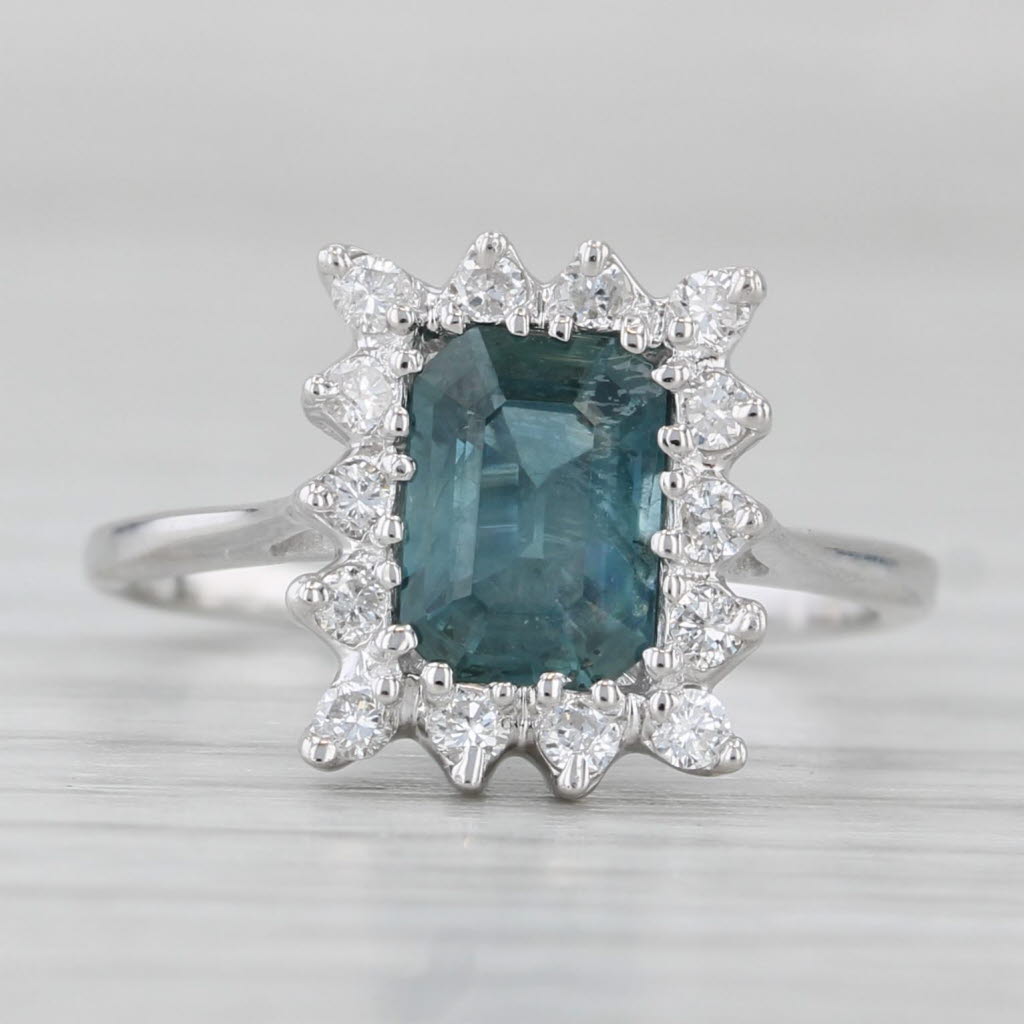 Light Gray 1.30ctw London Blue Sapphire Diamond Halo Ring 18k White Gold Size 4.75