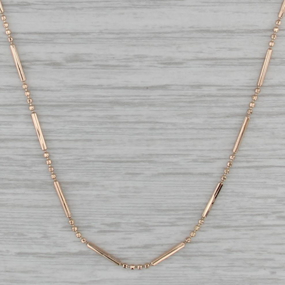 Bar Bead Chain Necklace 14k Rose Gold 16" 1.1mm Beverly Hills Gold