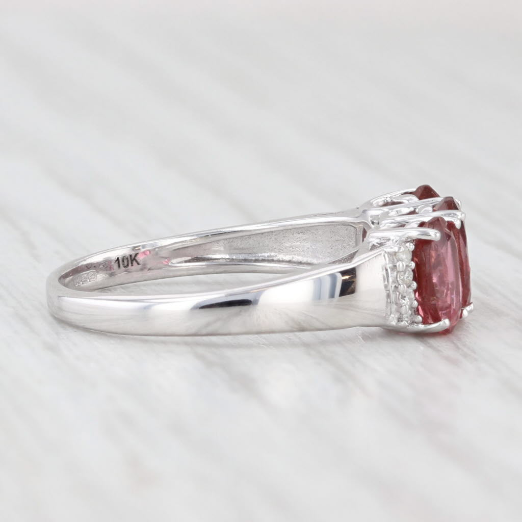 Light Gray 1.41ctw Rubellite 3-Stone Ring 10k White Gold Size 5.25 Diamond Accents
