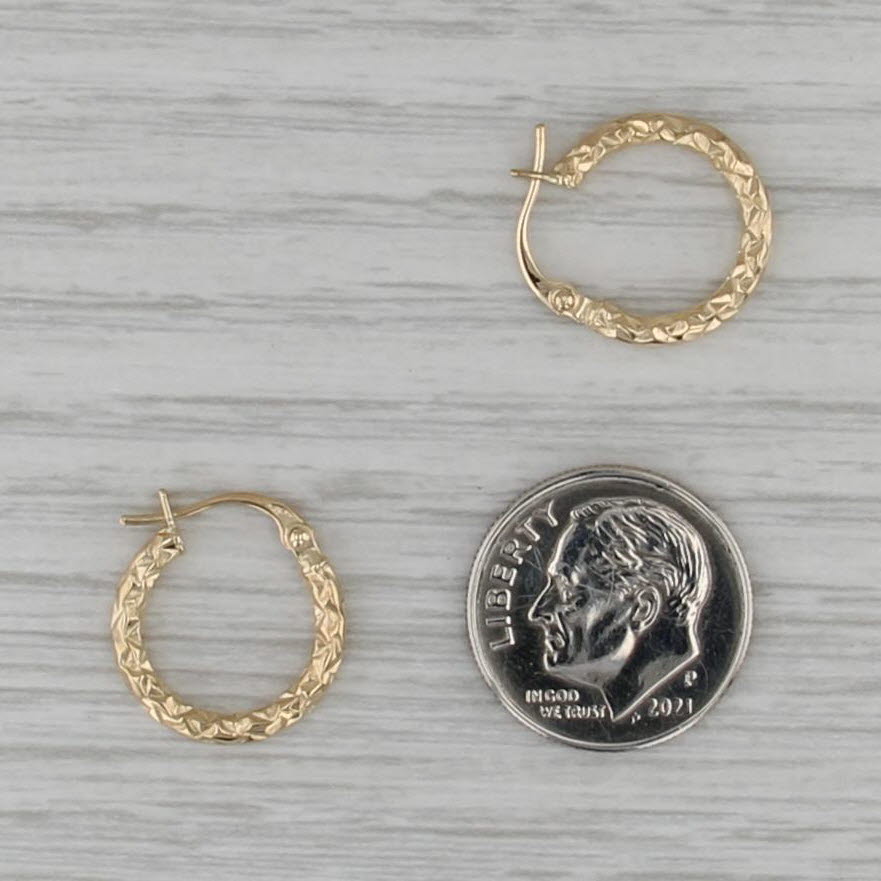 Textured Small Hoop Earrings 18k Yellow Gold Snap Top Round Hoops
