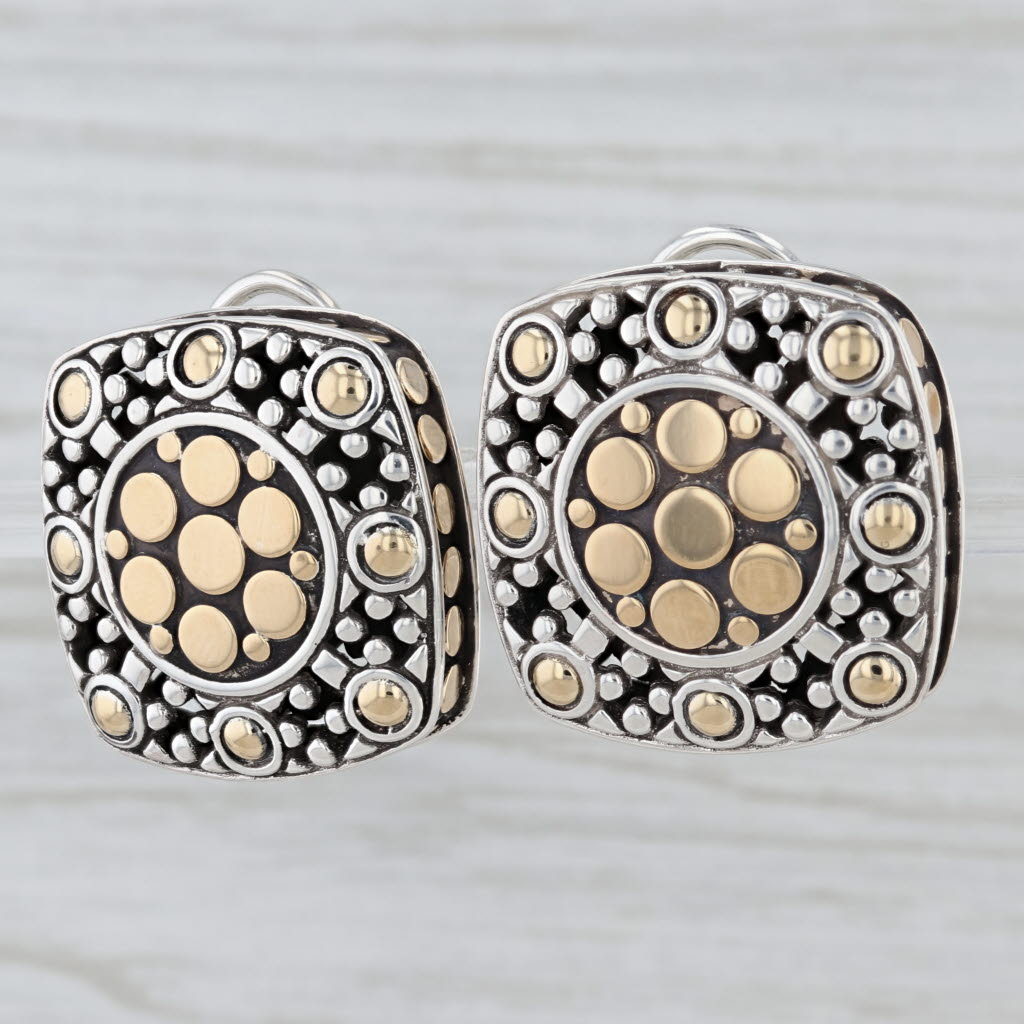 John Hardy Jaisalmer Earrings Sterling Silver 18k Gold Clip On Omega Back