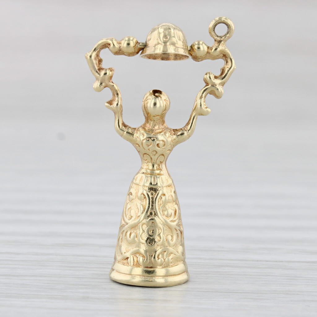 Light Gray German Wedding Cup Charm 14k Yellow Gold Ornate Figural Vintage Pendant Moves