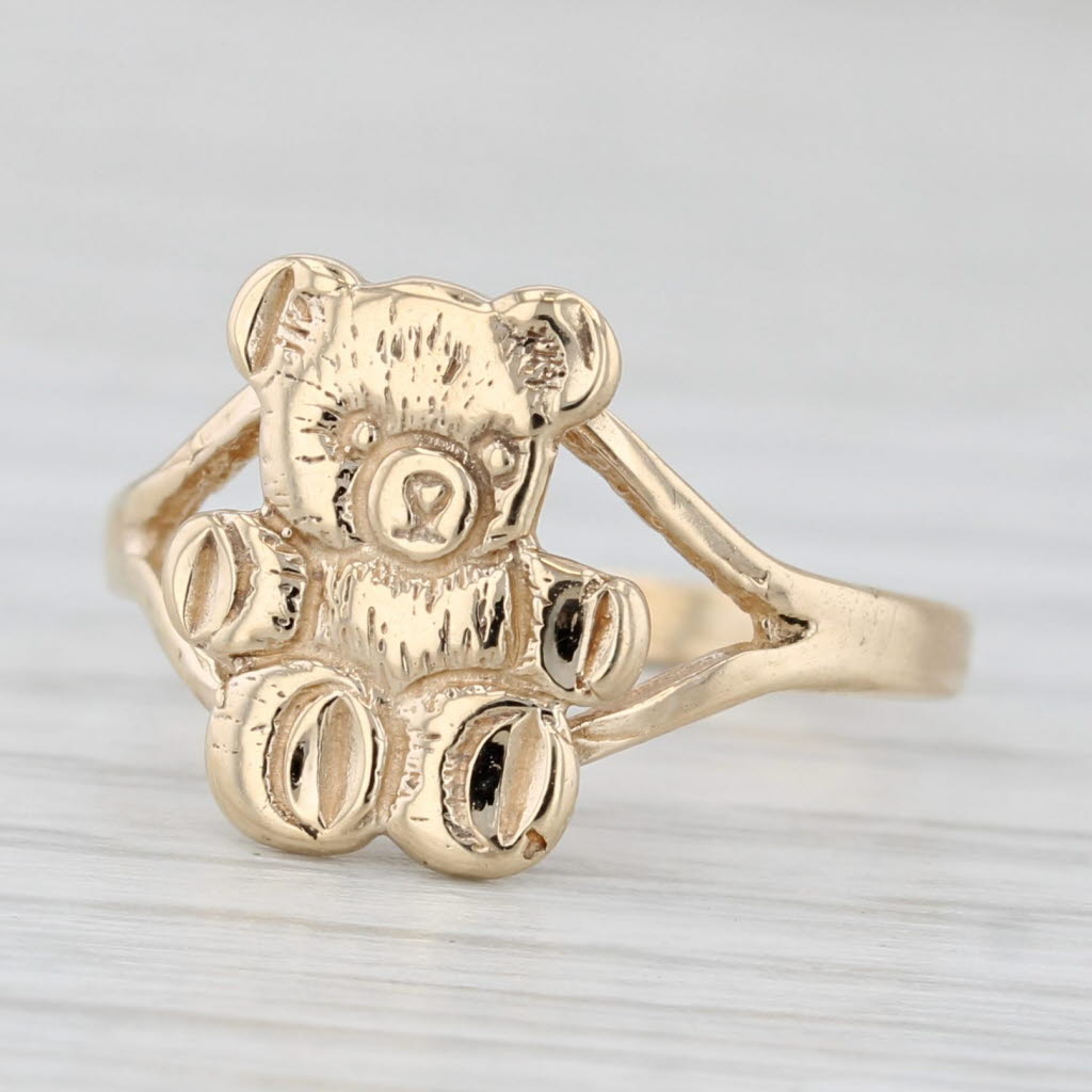 Light Gray Teddy Bear Ring 10k Yellow Gold Size 4.75