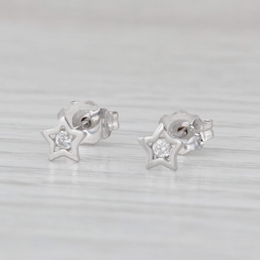 Small Cubic Zirconia Star Stud Earrings 14k White Gold Studs