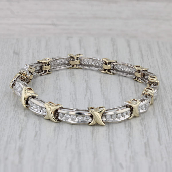 1.70ctw Diamond Bar X Links Bracelet 10k White Yellow Gold 7.25" 6.4mm