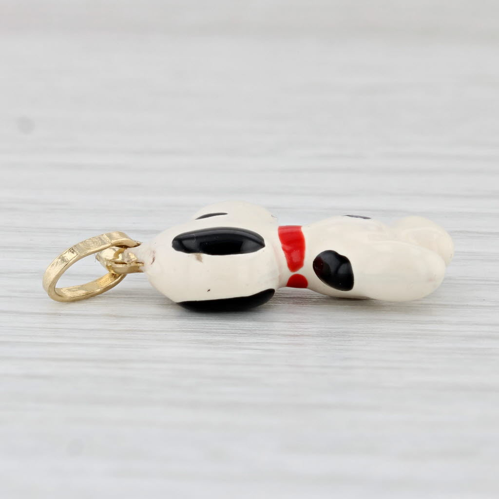 Light Gray Vintage Enamel Snoopy Pendant 14k Yellow Gold Enamel Peanuts Cartoon Dog