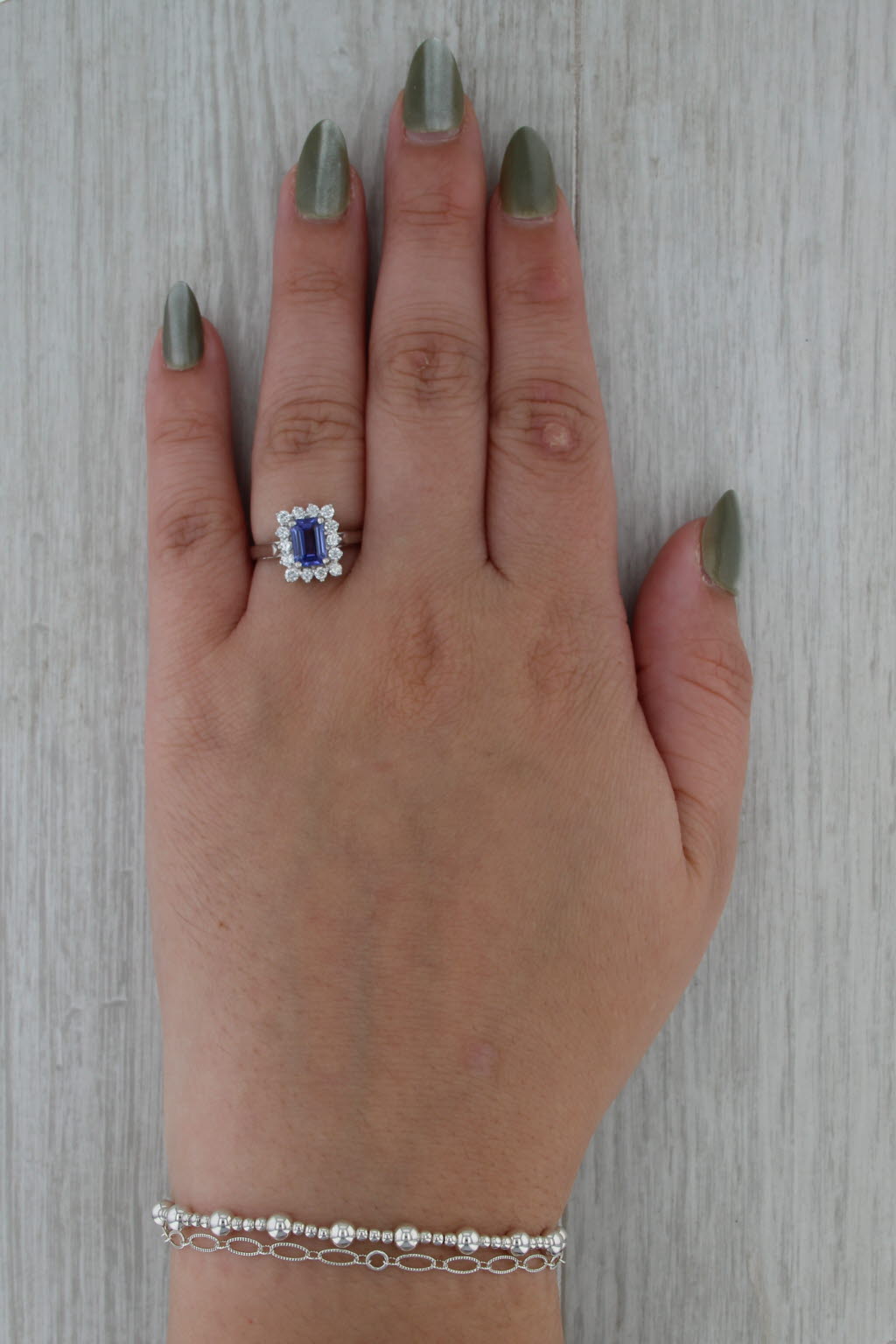 1.43ctw Tanzanite Diamond Halo Ring 18k White Gold Size 7