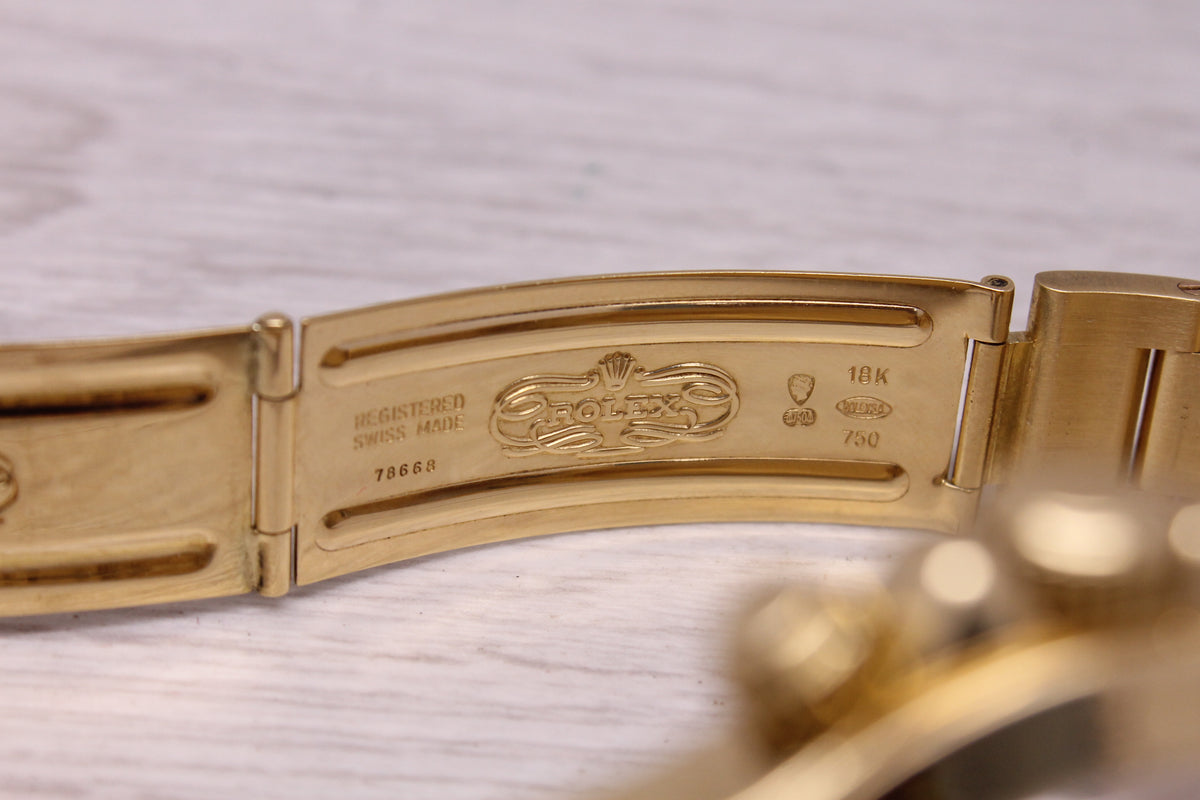 Vintage 1990 Rolex Daytona 16528 18k Gold Chronograph Watch Box Papers Tag