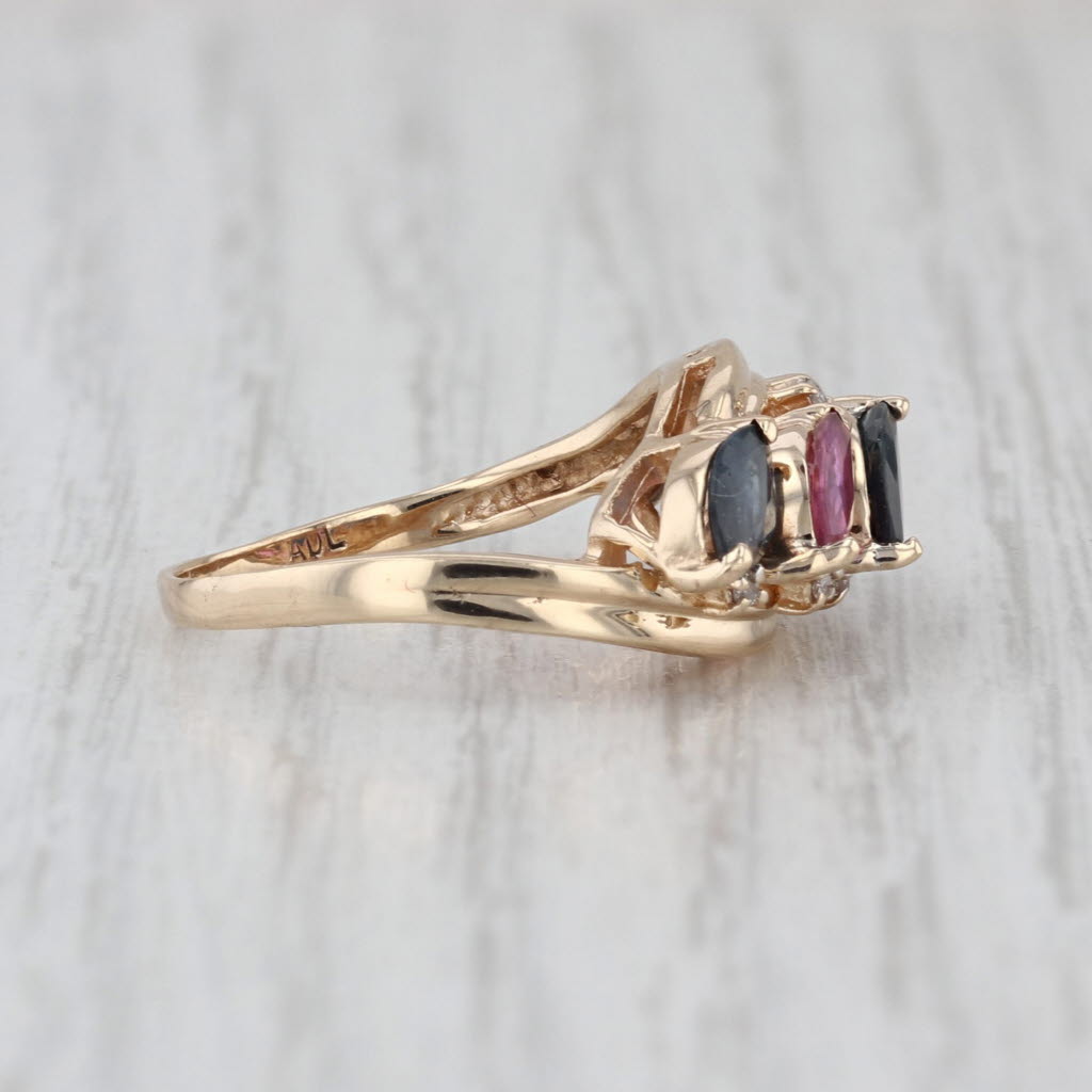 3.18ctw Blue Pink Sapphire Ring 14k Yellow Gold Size 5.75 Tiered 5-Stone