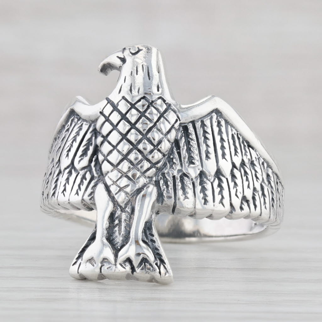 Light Gray Large Eagle Biker Ring Sterling Silver Size 11.75 Men's