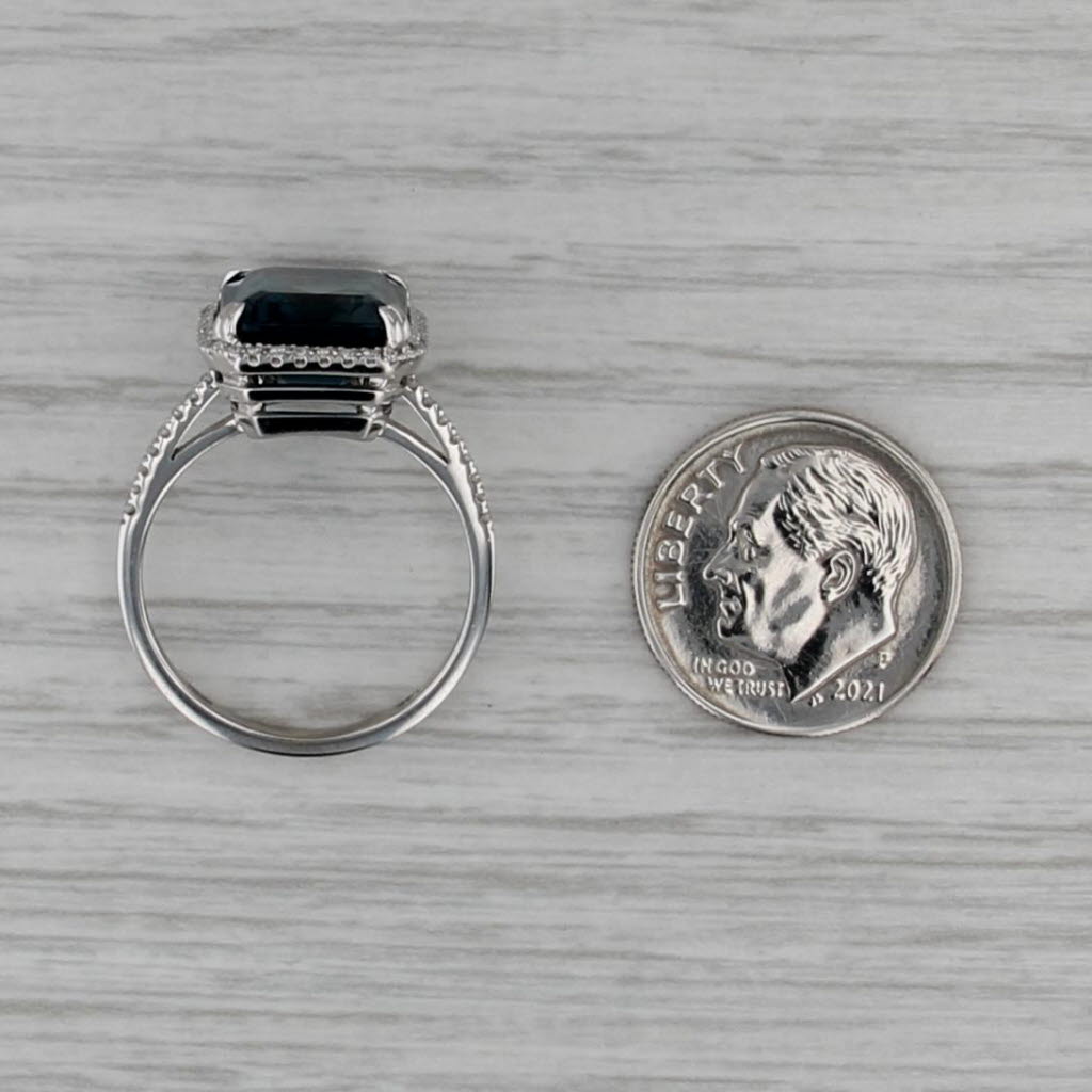 7.24ctw London Blue Topaz Diamond Halo Ring 14k White Gold Size 7.25