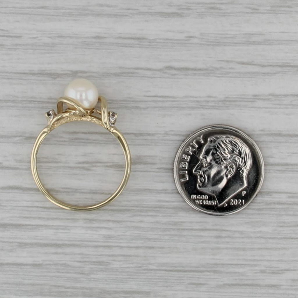 Cultured Pearl Diamond Ring 10k Yellow Gold Size 6.75