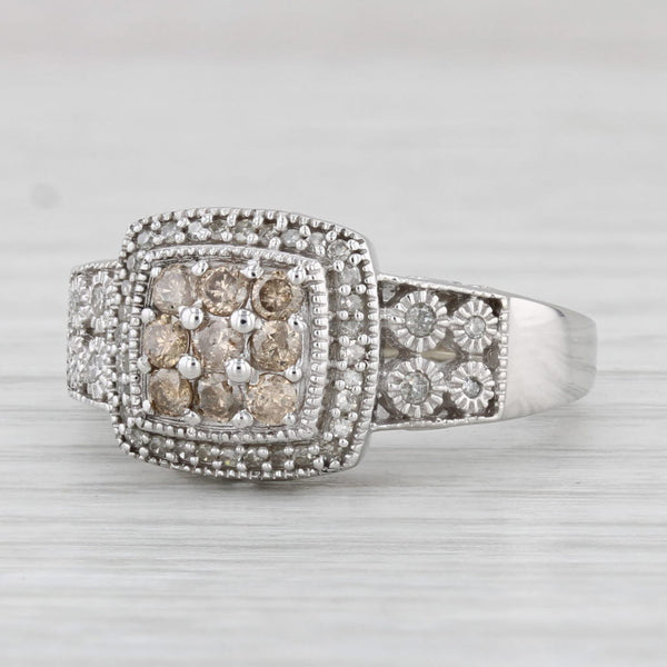 0.29ctw Champagne White Diamond Halo Engagement Ring 10k White Gold Size 7