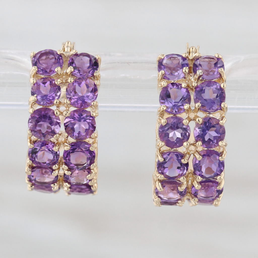 2.40ctw Amethyst Hoop Huggie Earrings 14k Yellow Gold Snap Top Round Hoops