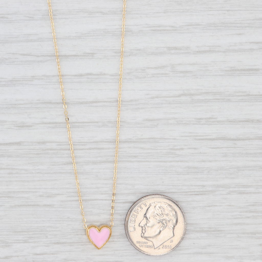 Light Gray New Pink Enamel Heart Pendant Necklace 16" 18" Cable Chain 14k Yellow Gold