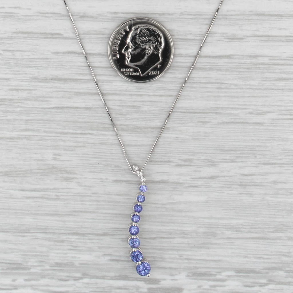 0.91ctw Tanzanite Diamond Journey Pendant Nedcklace 14k White Gold 18" Box Chain