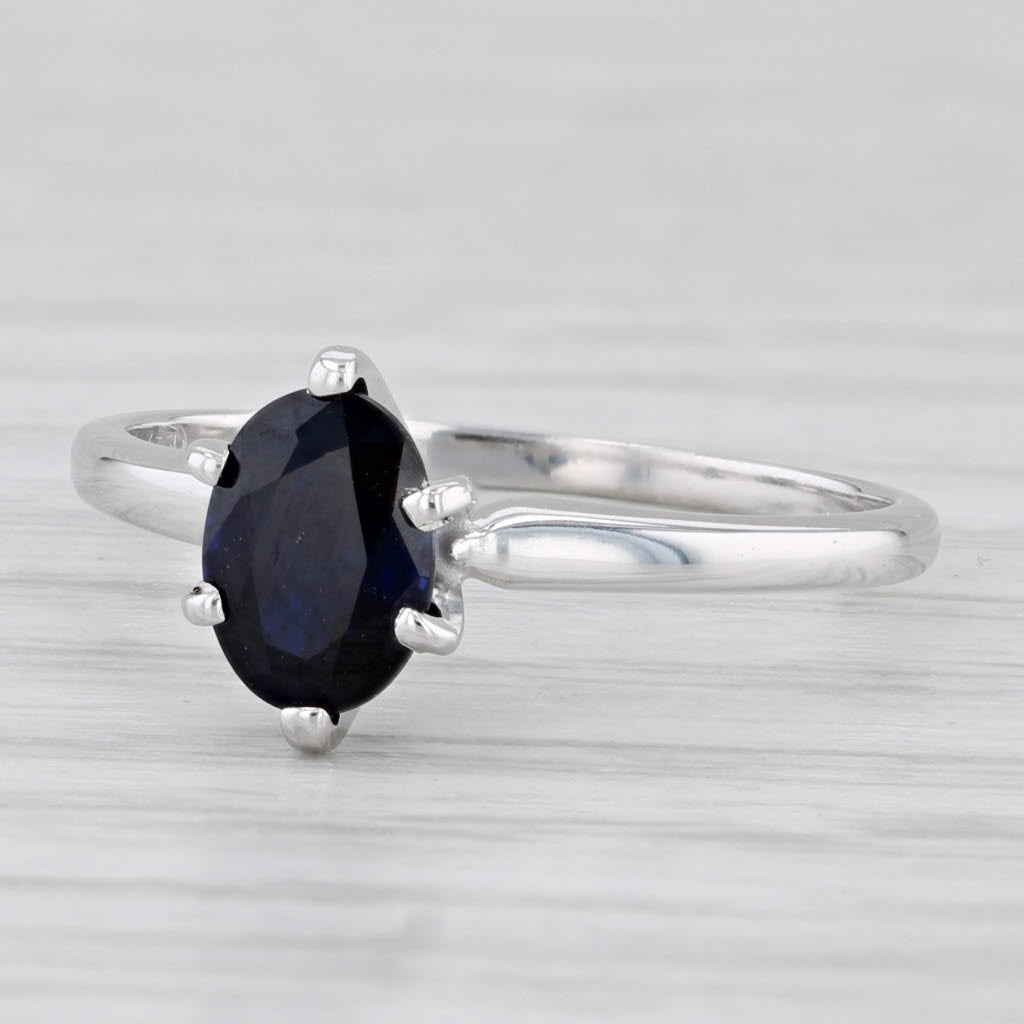 Light Gray 1ct Oval Blue Sapphire Solitaire Ring 14k White Gold Size 6.75