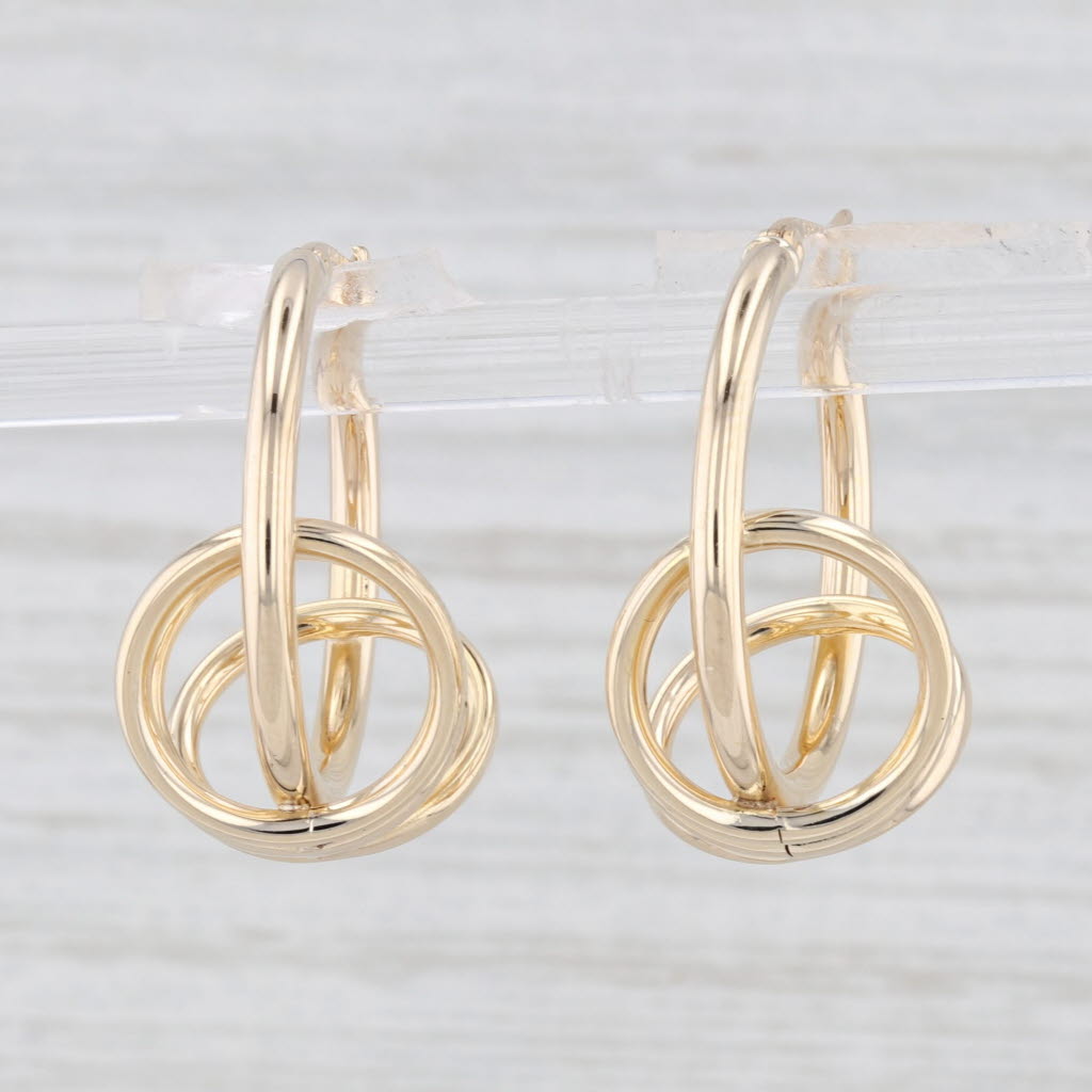 Light Gray 3-Ring Hoop Earrings 14k Yellow Gold Snap Top Round Hoops