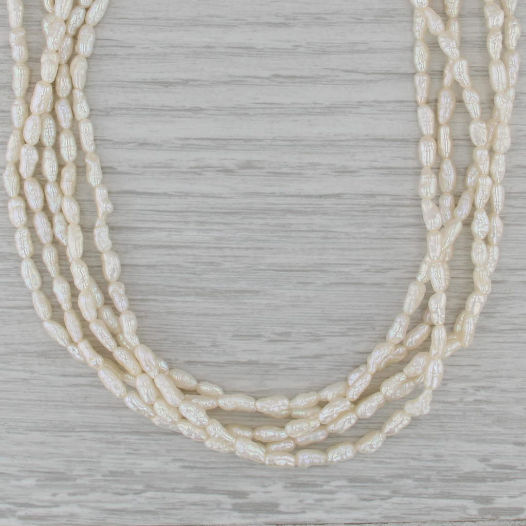 5 Strand Rice Krispie Cultured Pearl Necklace 14k Yellow Gold 17.75"