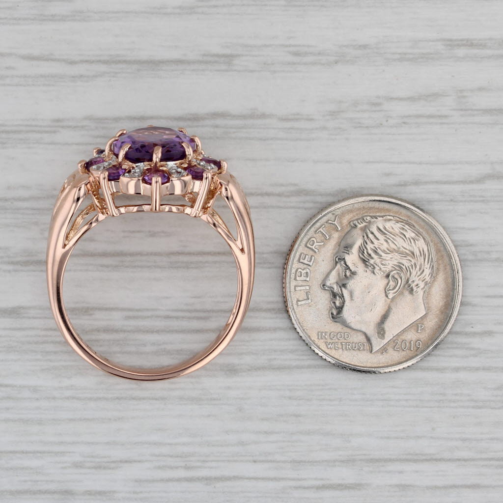 Gray 2.84ctw Amethyst Diamond Halo Ring 14k Rose Gold Size 7