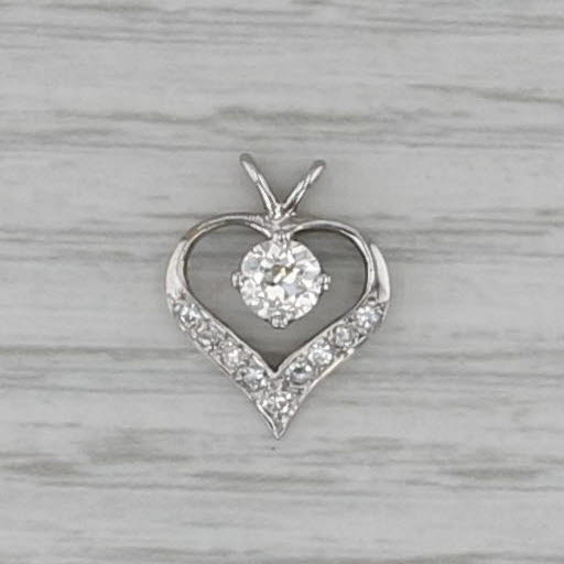 0.42ctw Round Diamond Open Heart Pendant 14k White Gold Small Drop