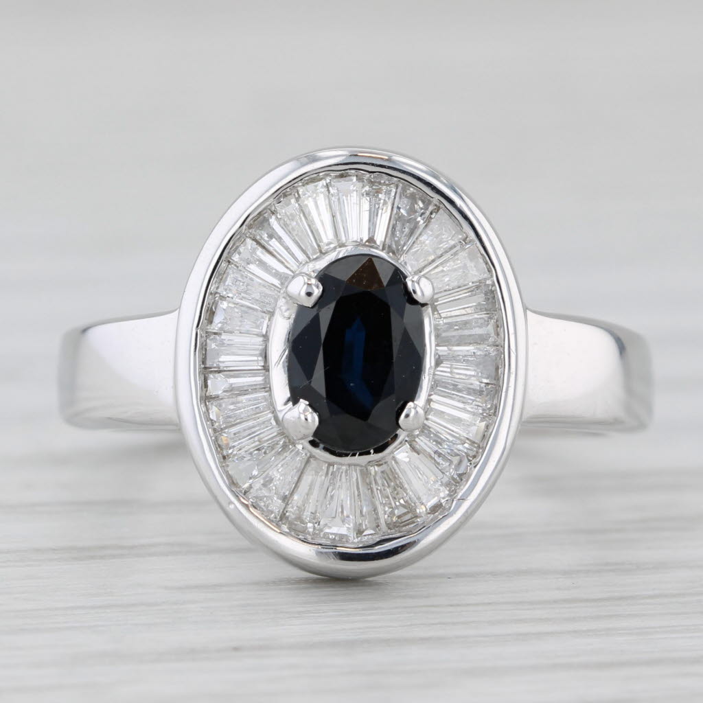 Light Gray 1.61ctw Blue Sapphire Diamond Halo Ring 14k White Gold Size 7 Engagement