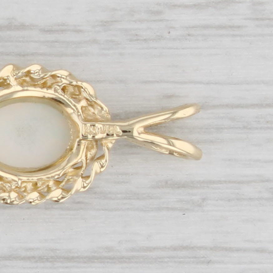 Light Gray Opal Solitaire Pendant 14k Yellow Gold Oval Cabochon