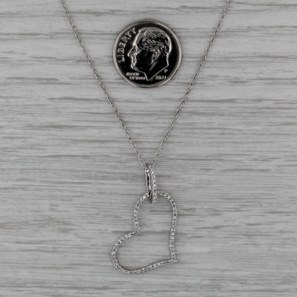 0.20ctw Diamond Openheart Pendant 14k White Gold 18" Rope Chain