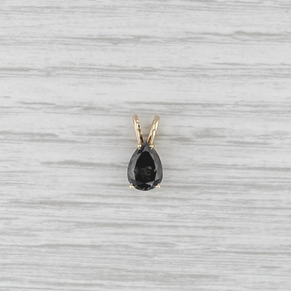 New 1.57ct Pear Black Diamond Solitaire Pendant 14k Yellow Gold Small Drop