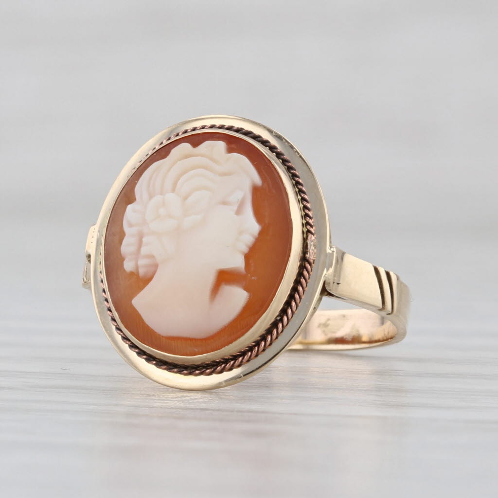Vintage Shell Cameo Ring 14k Yellow Gold Size 5.5 Figural Carving