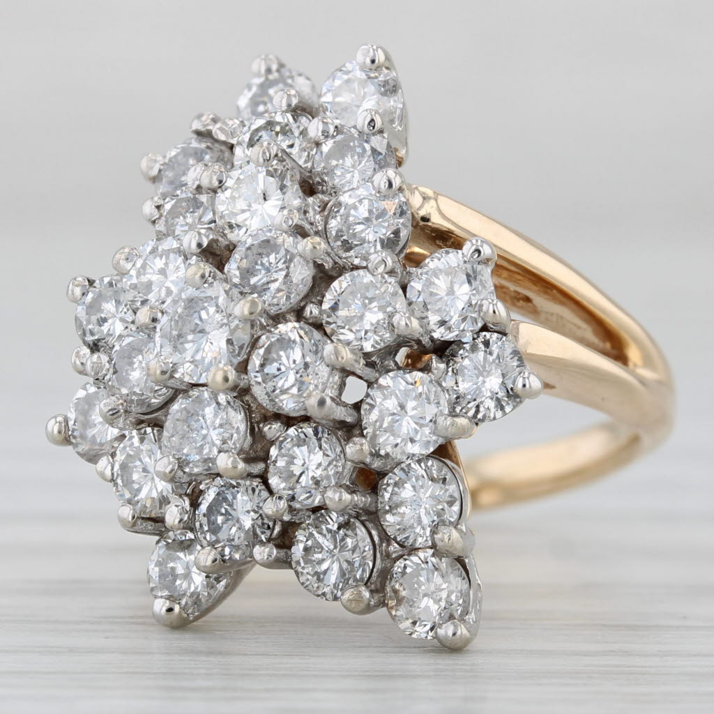 Gray 2ctw Diamond Cluster Ring 14k Gold Size 4.5 Cocktail