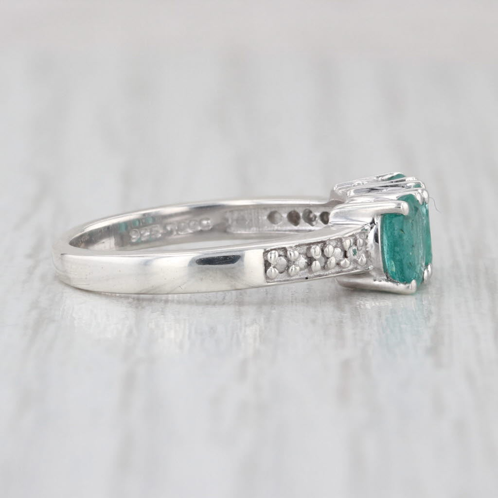 1.05ctw 3-Stone Emerald Ring Sterling Silver Diamond Accents Size 6 COA