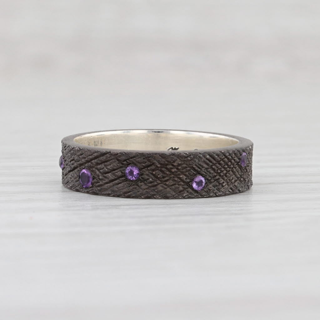 New Nina Wynn Amethyst Stackable Band Oxidized Sterling Silver Size 7 Ring