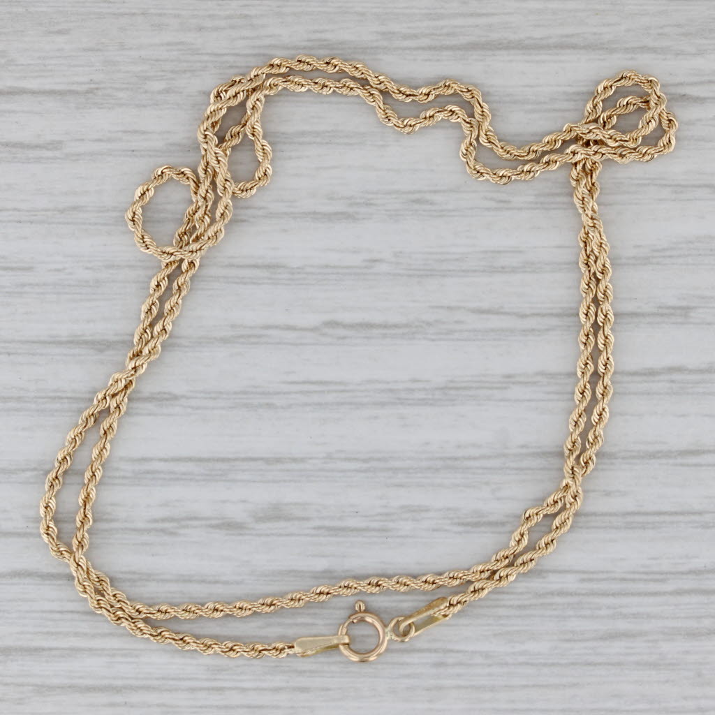 Gray New Rope Chain Necklace 14k Yellow Gold 18" 1.6mm