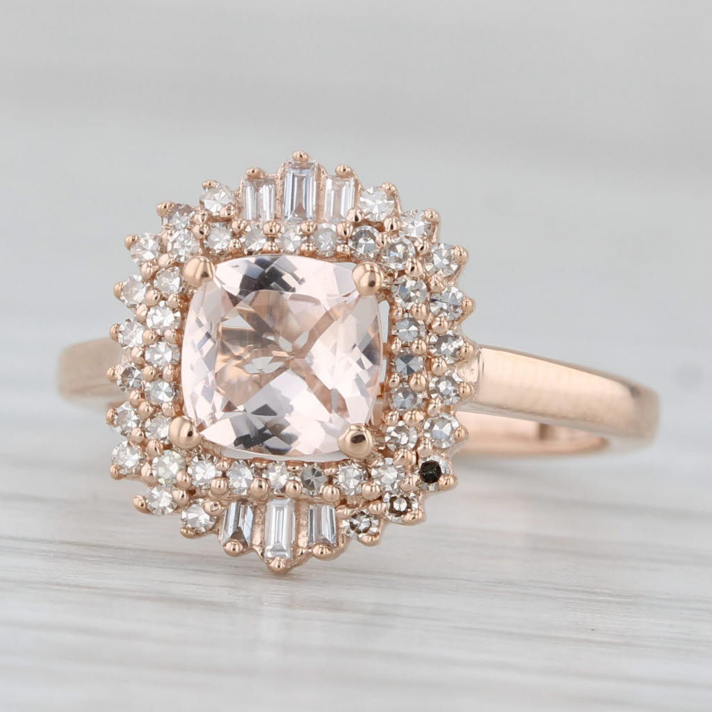 Light Gray 1ctw Morganite Diamond Halo Ring 10k Rose Gold Size 5 Engagement